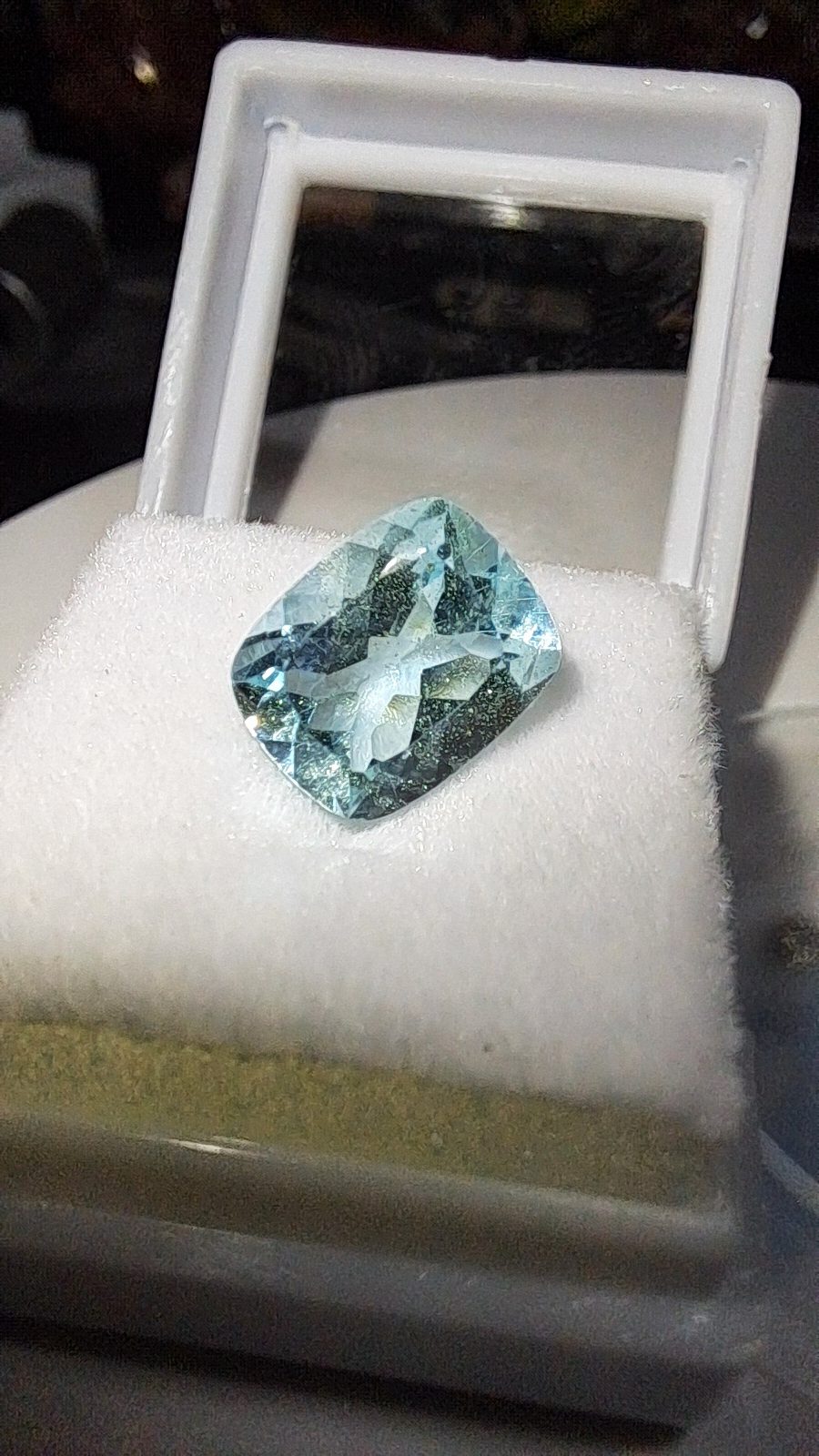 3.50ct Natural Blue Russian Topaz with Gold Inclusion Brilliant Facet Cushion Cut