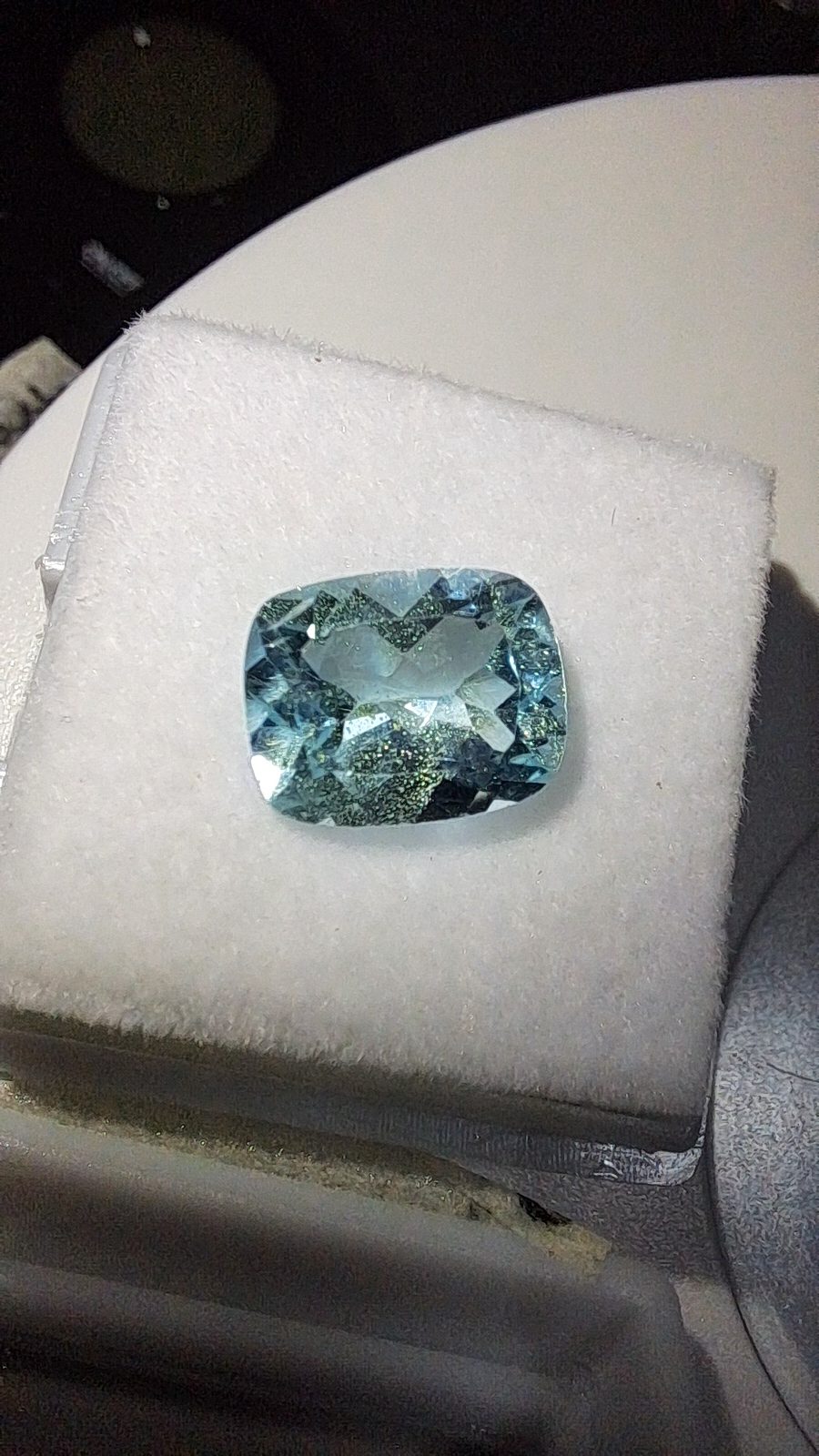 3.50ct Natural Blue Russian Topaz with Gold Inclusion Brilliant Facet Cushion Cut