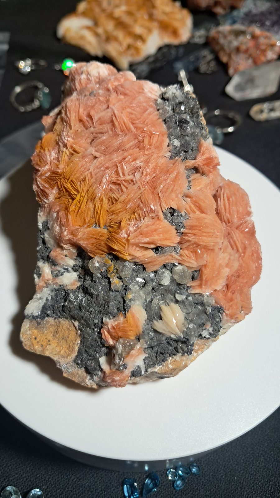 Pink/Orange Barite with Cerussite and Galena on Matrix