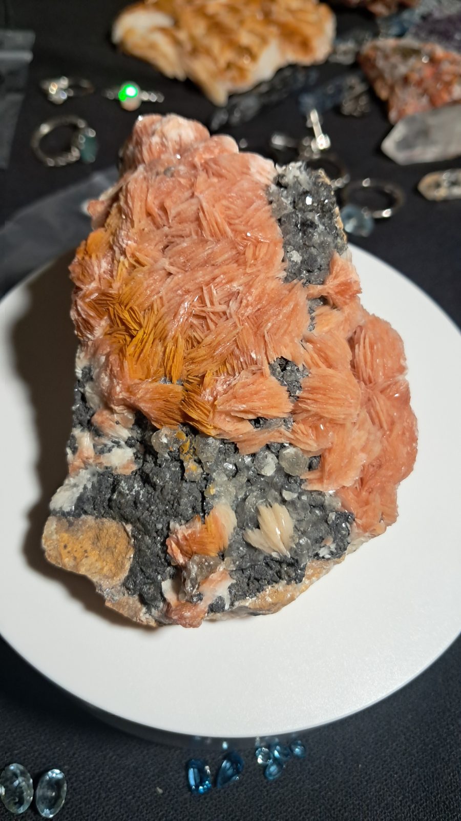 Pink/Orange Barite with Cerussite and Galena on Matrix