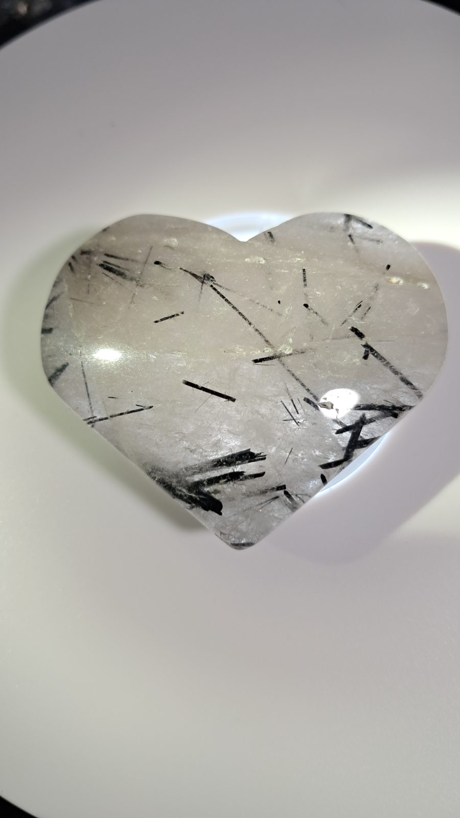 Quartz and Black Tourmaline Heart Palm Stone Crystal