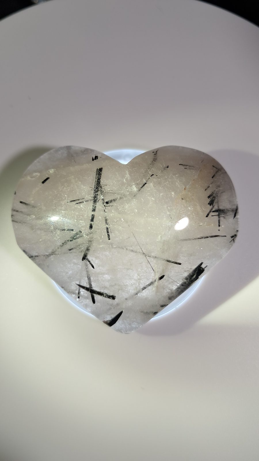 Quartz and Black Tourmaline Heart Palm Stone Crystal